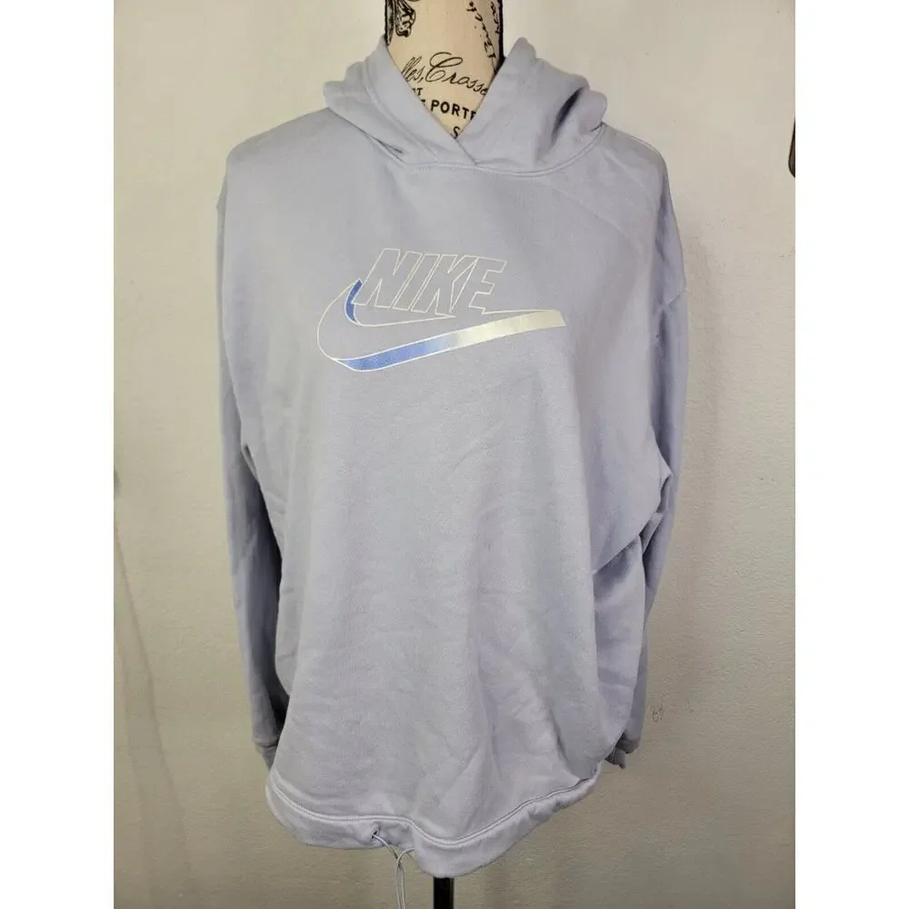 Nike Sportswear Hooded Sweater Womens SZ XL Easy Fleece Hoodie Blue DD5780-057…